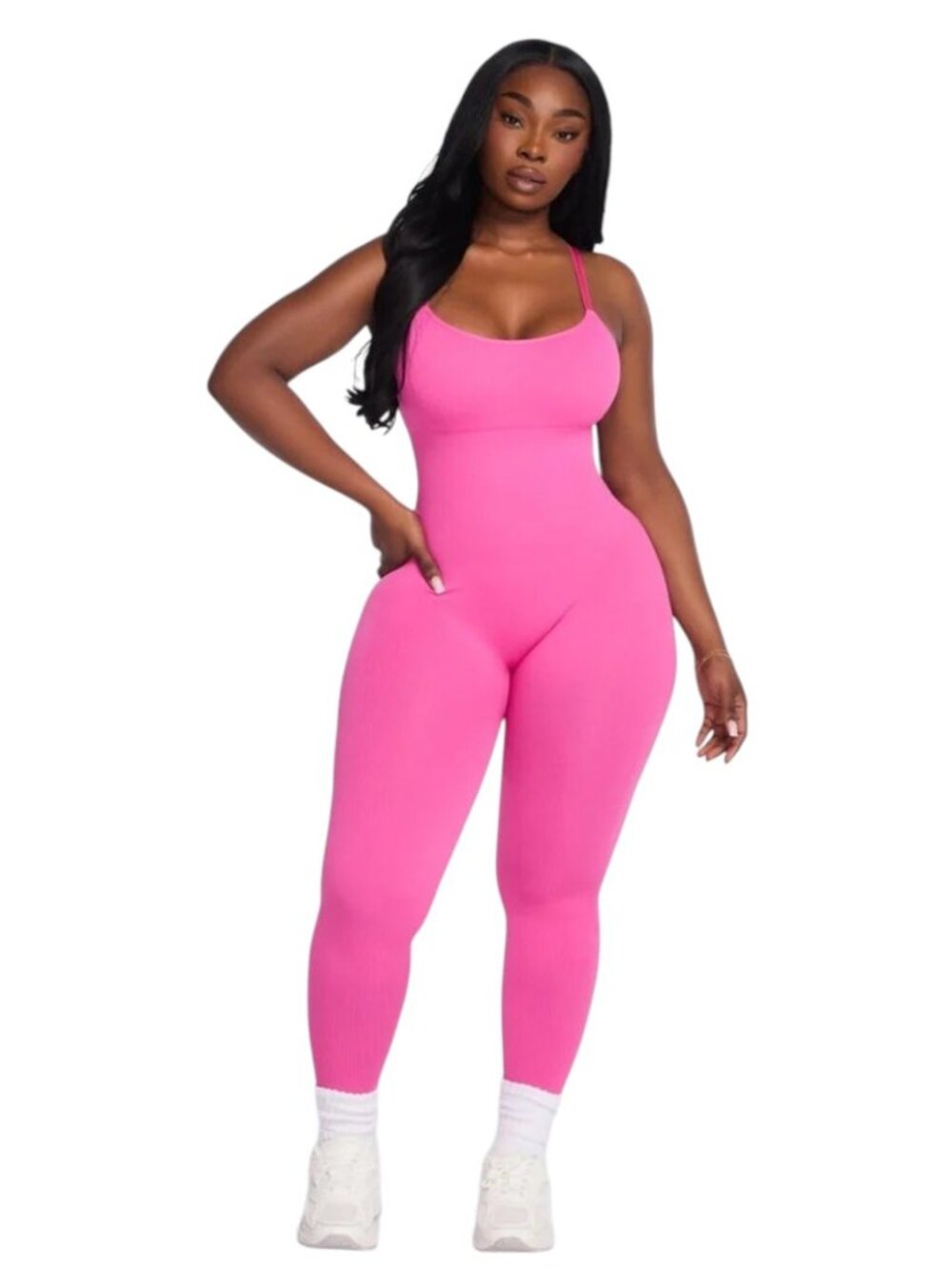 She’s Waisted SnatchedKnit Seamless Jumpsuit Pink M/L, Adjustable – NIB